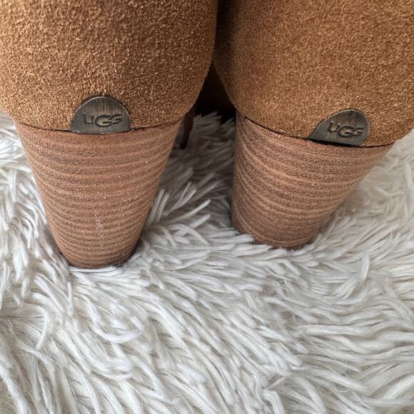 Ugg Annalise Chestnut Lace Up Suede and Sheepskin Heeled Booties Size 6 - Picture 4 of 13